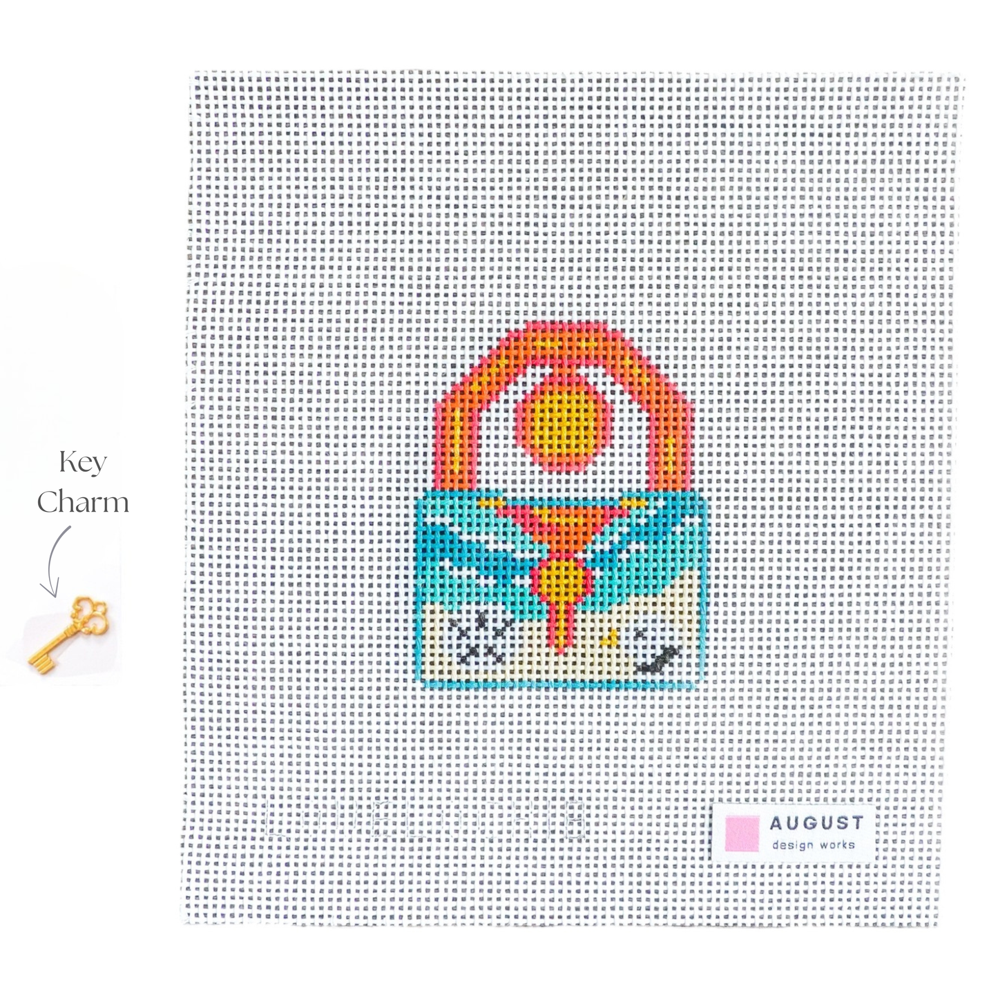 Beach Love Lock Needlepoint Canvas + Key Charm