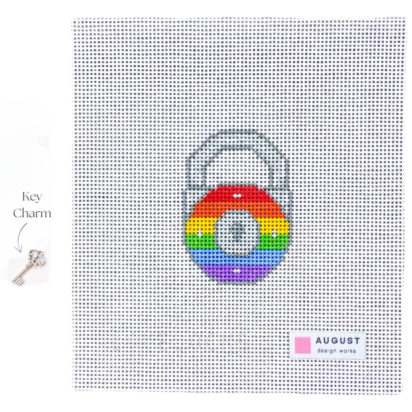 Rainbow Love Lock Needlepoint Canvas + Key Charm