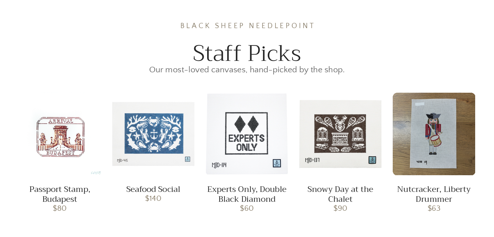 Black Sheep Needlepoint Staff Picks - top 5 most-loved canvases