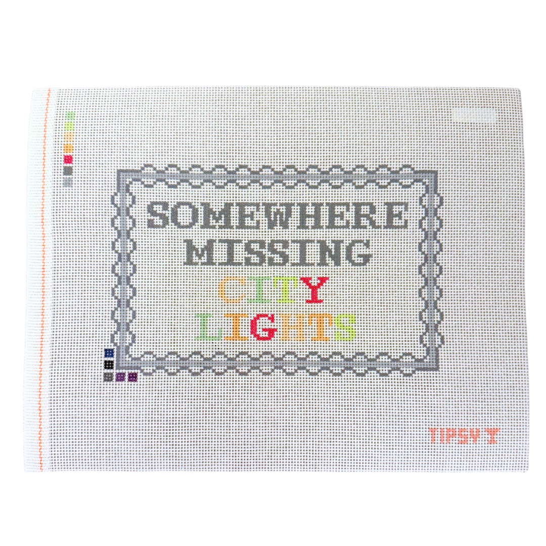 Somewhere Missing City Lights needlepoint canvas
