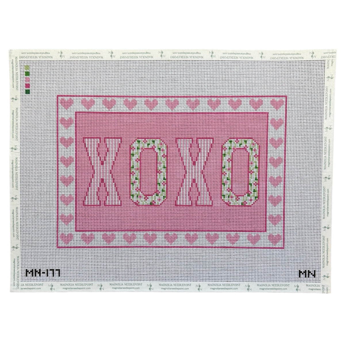XOXO Block Letters on Pink Lumbar Pillow needlepoint canvas