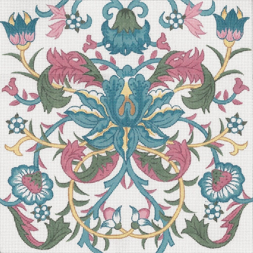 W.M. Teal Flower needlepoint canvas