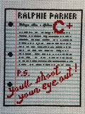 Ralphie's Essay needlepoint canvas