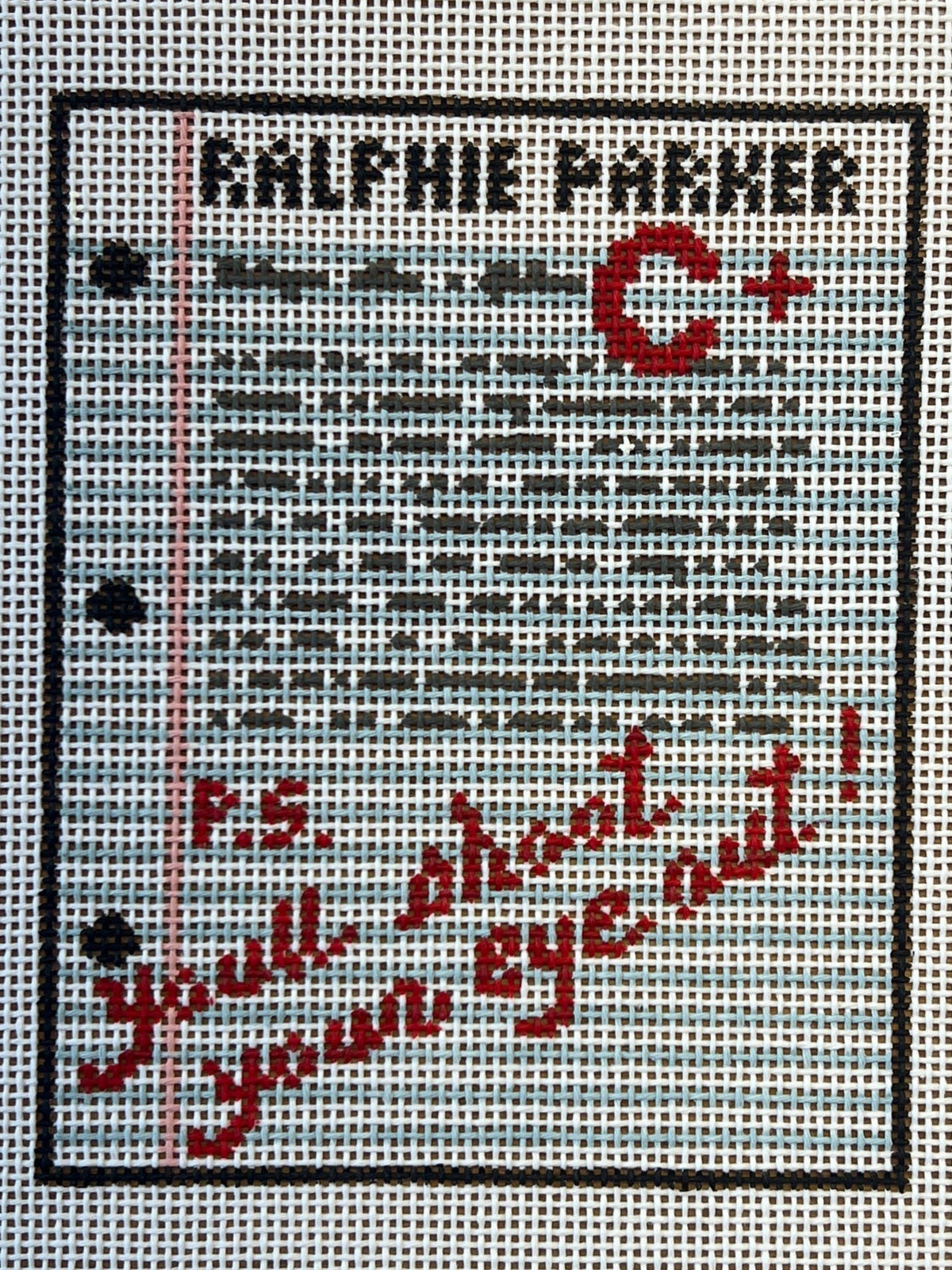 Ralphie's Essay needlepoint canvas