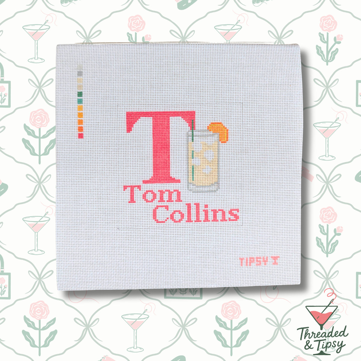 T for Tom Collins needlepoint canvas