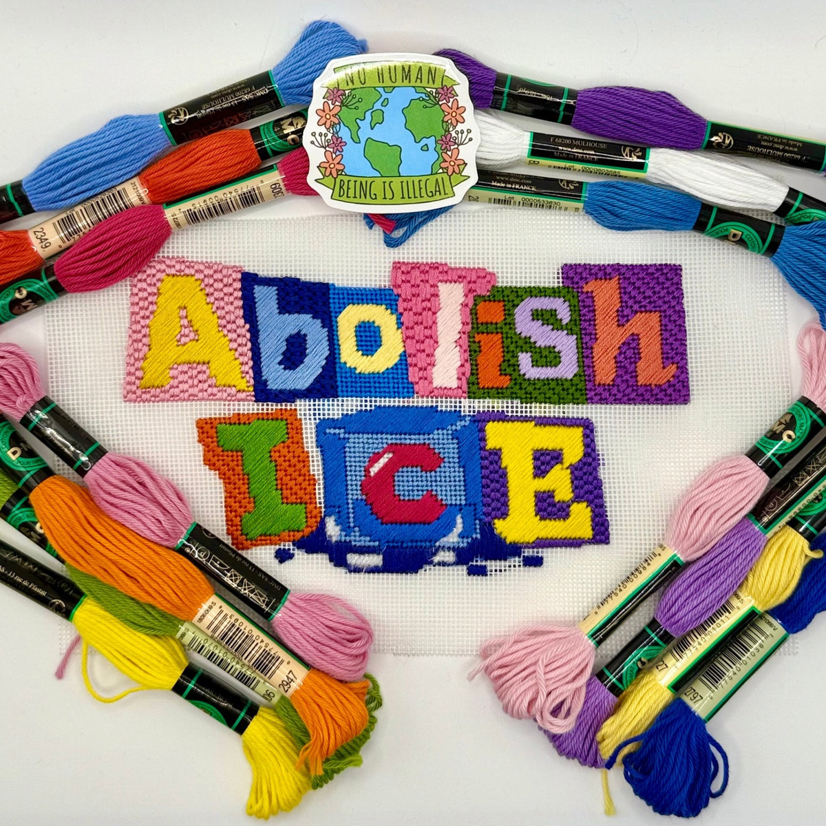 Abolish Ice needlepoint canvas