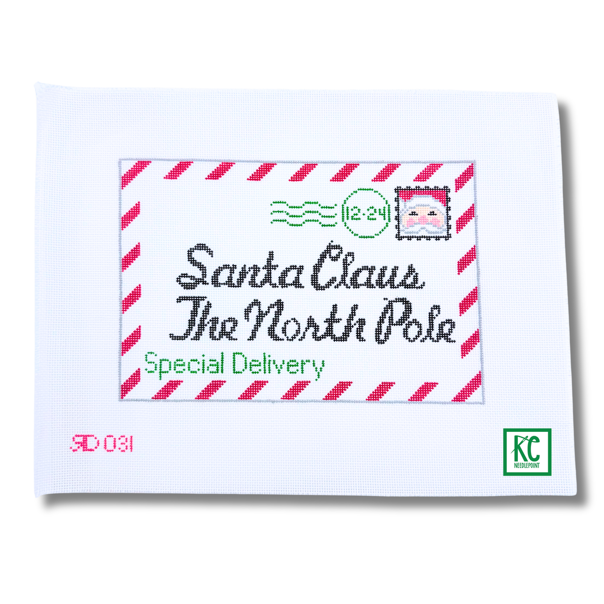 Small Santa Letter needlepoint canvas - Rachel Donley Needlepoint Designs
