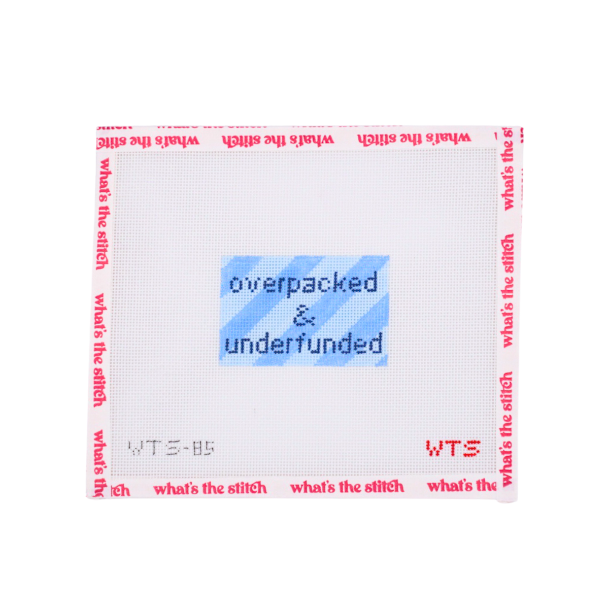 Overpacked and Underfunded Luggage Tag needlepoint canvas