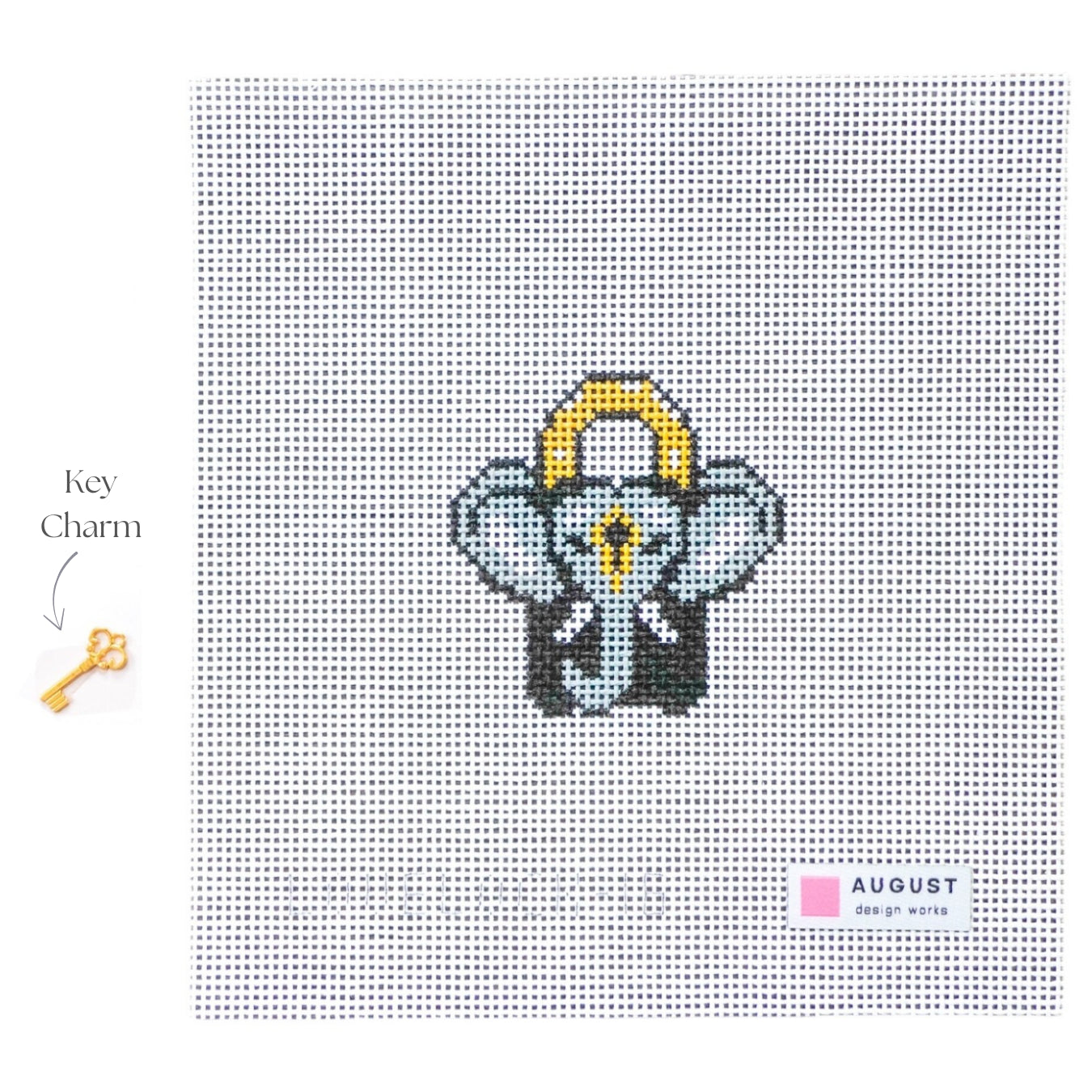 Elephant Love Lock Needlepoint Canvas + Key Charm