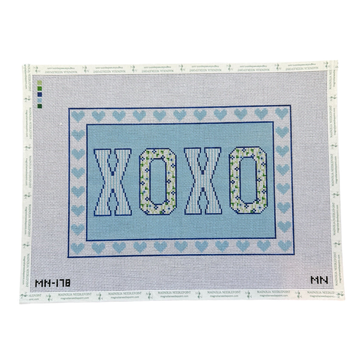 XOXO Block Letters on Blue Lumbar Pillow needlepoint canvas
