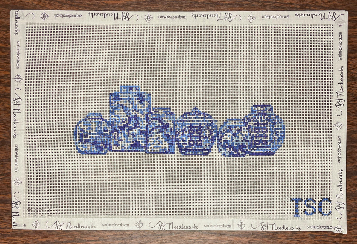 Ginger Jars Clutch needlepoint canvas by The Gingham Stitchery