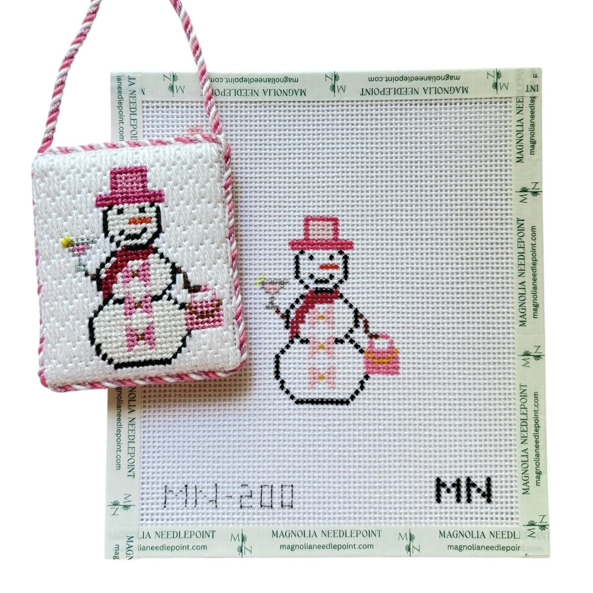 Fancy Snow Girl with Pink Bag and Cosmo needlepoint canvas