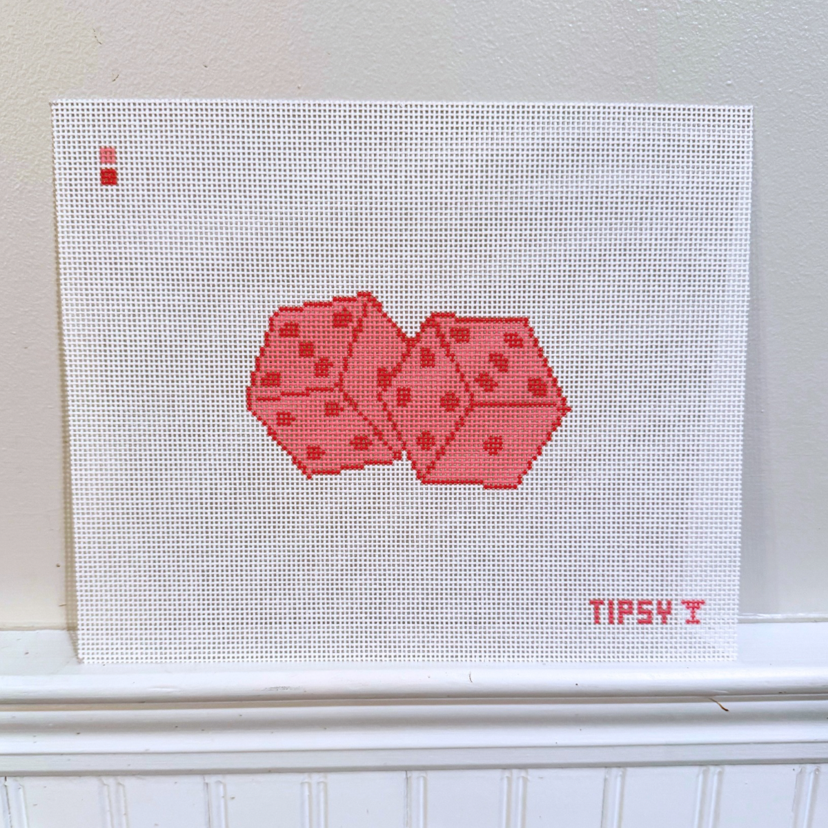Pink Dice needlepoint canvas