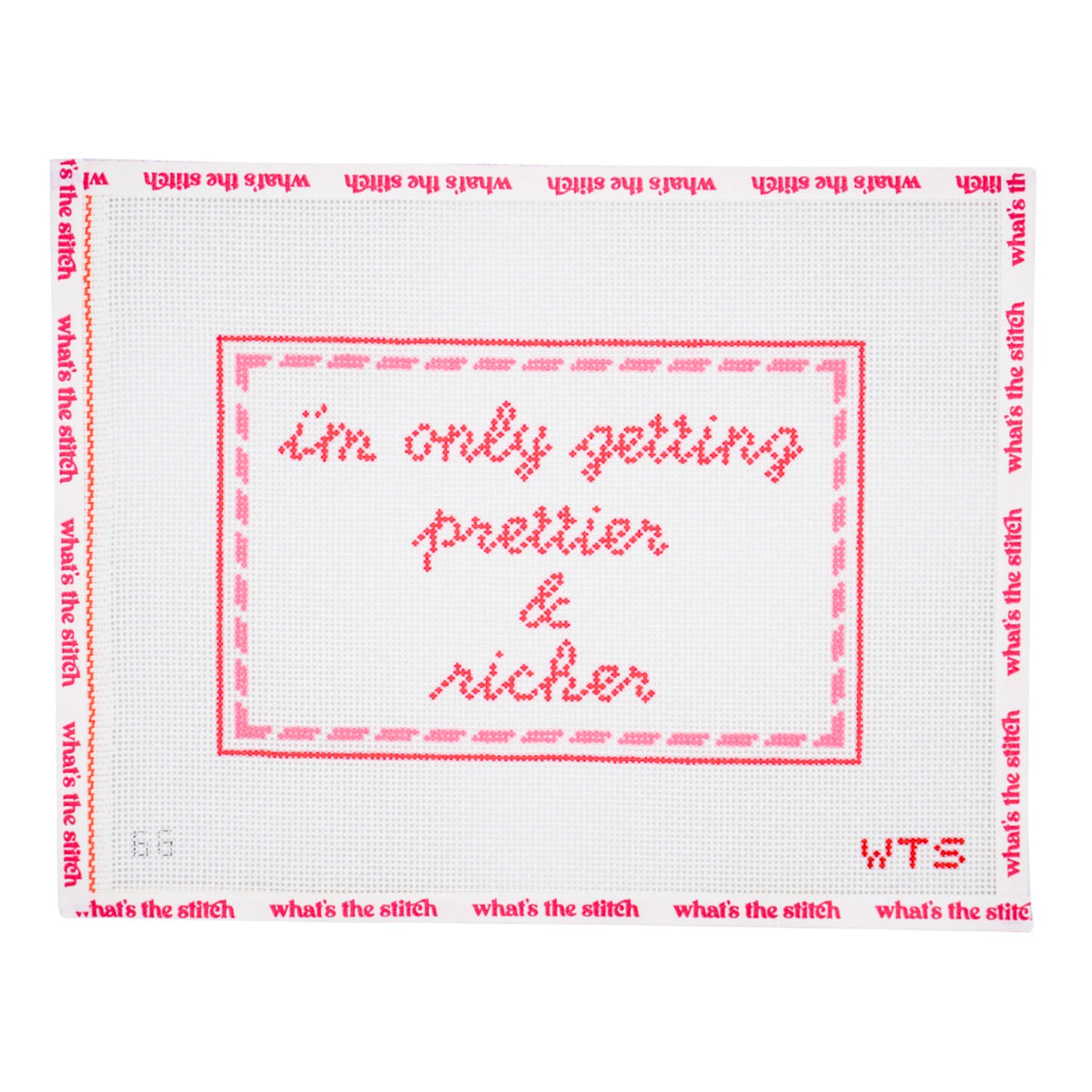 I'm Only Getting Prettier and Richer needlepoint canvas