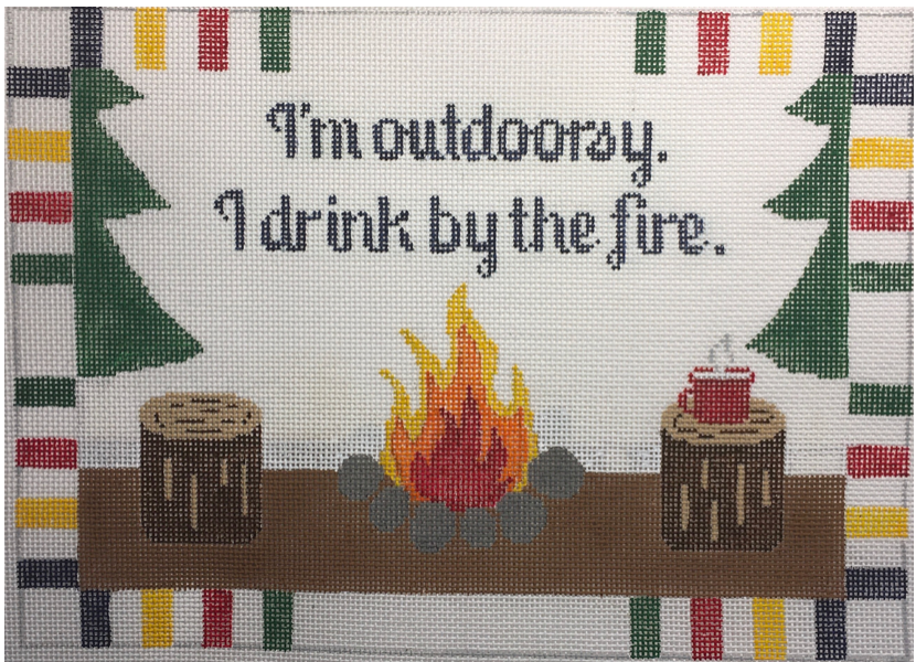 I'm Outdoorsy, I Drink by the Fire needlepoint canvas - Rachel Donley Needlepoint Designs