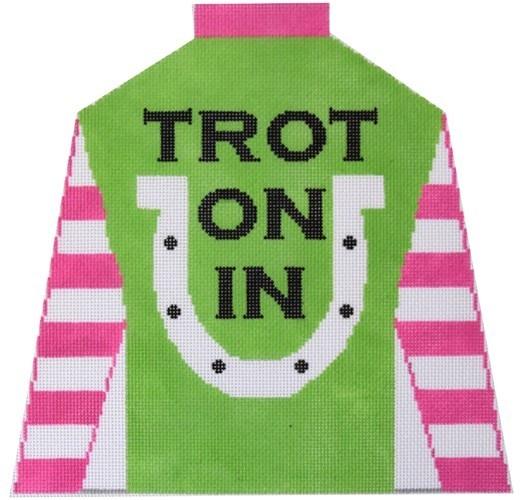 Trot On In, Blue needlepoint canvas - Rachel Donley Needlepoint Designs